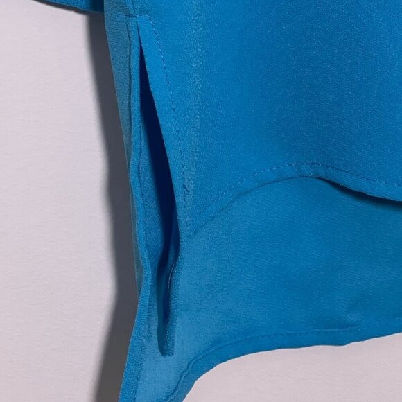 Trina Turk Silky Turquoise Poplin Point Collar Cuffed Long Sleeve Shirt NWOT - Picture 10 of 13